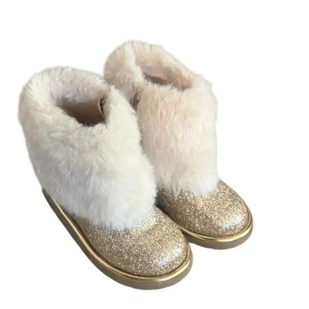 Harper Canyon Gold Glitter Faux Fur Winter Boots Toddler Girls Size 7C